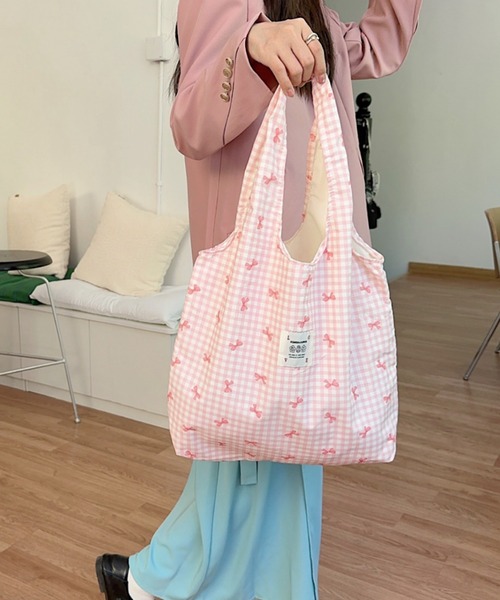 Mignonjour(ミニョンジュール)の「FReePLACe/リボン柄トートバッグ X12284(トートバッグ・レディース・ブルー/ピンク/パープル・FREE)」の3枚目の写真