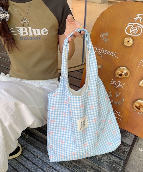 Mignonjour(ミニョンジュール)の「FReePLACe/リボン柄トートバッグ X12284(トートバッグ・レディース・ブルー/ピンク/パープル・FREE)」の5枚目の写真