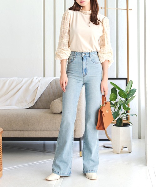 KOBE LETTUCE（コウベレタス）の「ソフトフレアデニムパンツ（デニムパンツ・レディース・ライトブルー/ブラック/ネイビー/アイボリー系/ブルー・L/M/S/TM/PM）」の8枚目の写真