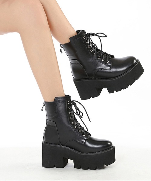 Lace Ladies(レースレディース)の「厚底 ボリューム レースアップ ショート ブーツ(ブーツ・レディース・ブラック・23cm/23.5cm/24cm/24.5cm/25cm/22.5cm)」の3枚目の写真