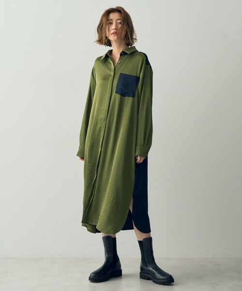 セール】ヴィンテージサテンシャツワンピース（シャツワンピース