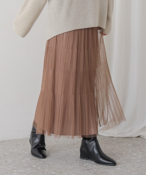 Bou Jeloud（ブージュルード）の「チュールプリーツスカート（スカート・レディース・モカ/ブラック・FREE）」の14枚目の写真