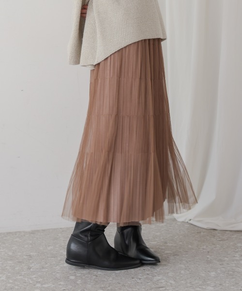 Bou Jeloud（ブージュルード）の「チュールプリーツスカート（スカート・レディース・モカ/ブラック・FREE）」の16枚目の写真