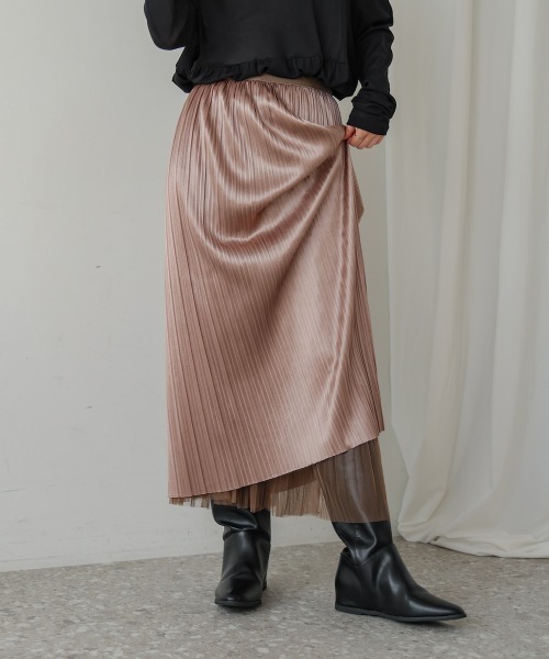 Bou Jeloud（ブージュルード）の「チュールプリーツスカート（スカート・レディース・モカ/ブラック・FREE）」の22枚目の写真