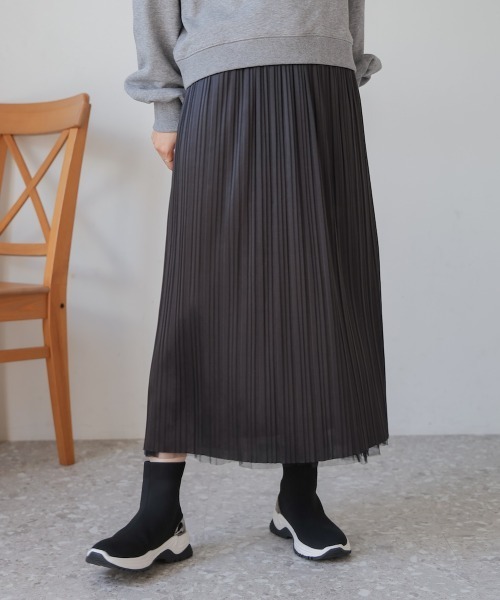 Bou Jeloud（ブージュルード）の「チュールプリーツスカート（スカート・レディース・モカ/ブラック・FREE）」の3枚目の写真