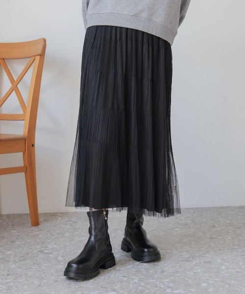 Bou Jeloud（ブージュルード）の「チュールプリーツスカート（スカート・レディース・モカ/ブラック・FREE）」の10枚目の写真