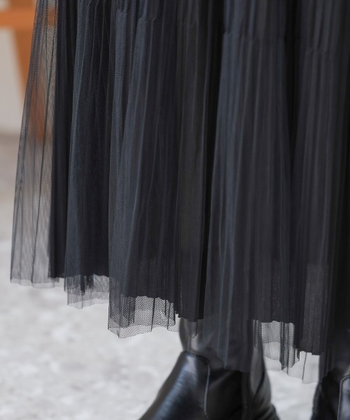 Bou Jeloud（ブージュルード）の「チュールプリーツスカート（スカート・レディース・モカ/ブラック・FREE）」の13枚目の写真