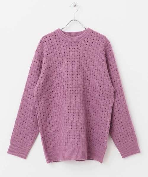 セール】クロス編みシアークルーネックニット（ニット/セーター