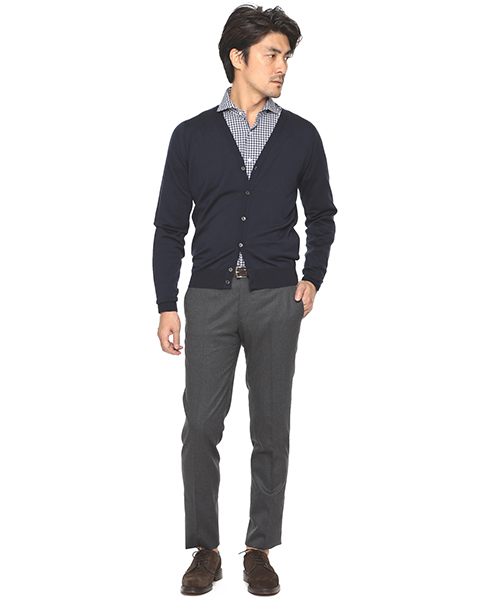 JOHN SMEDLEY（ジョンスメドレー）の「JOHN SMEDLEY / 30ゲージカーディガン（カーディガン/ボレロ・メンズ・シルバー/チャコールグレー/ブラック/ネイビー/インディゴブルー・SMALL/MEDIUM/LARGE）」の8枚目の写真