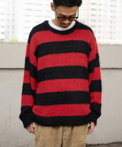 VENCEEXCHANGE（ヴァンスエクスチェンジ）の「ボーダーシャギークルーネックニット（ニット/セーター・メンズ・ホワイト/レッド/グレー・M/L/LL）」の3枚目の写真