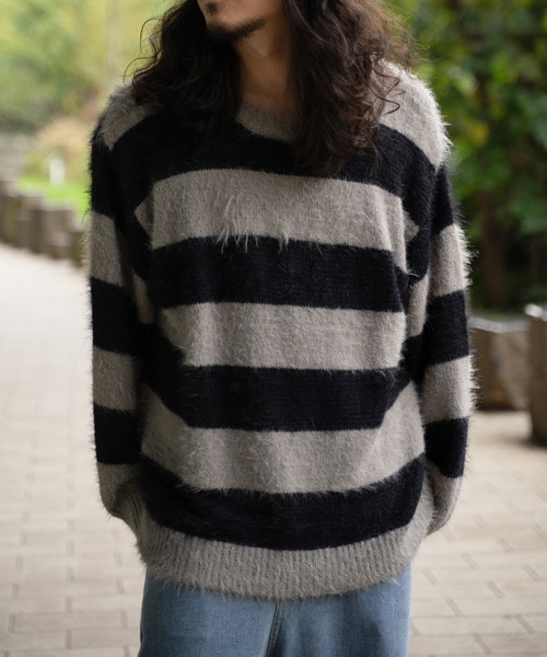 VENCEEXCHANGE（ヴァンスエクスチェンジ）の「ボーダーシャギークルーネックニット（ニット/セーター・メンズ・ホワイト/レッド/グレー・M/L/LL）」の6枚目の写真