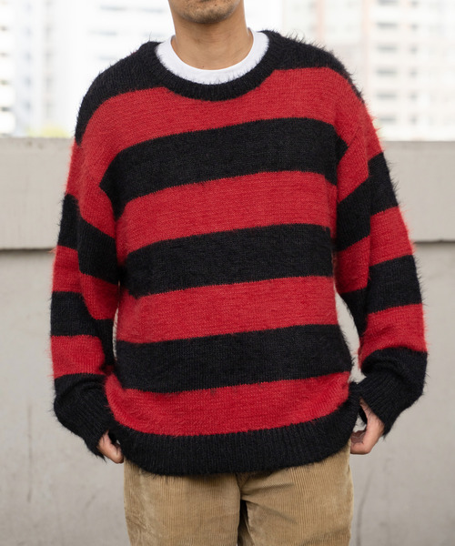 VENCEEXCHANGE（ヴァンスエクスチェンジ）の「ボーダーシャギークルーネックニット（ニット/セーター・メンズ・ホワイト/レッド/グレー・M/L/LL）」の18枚目の写真