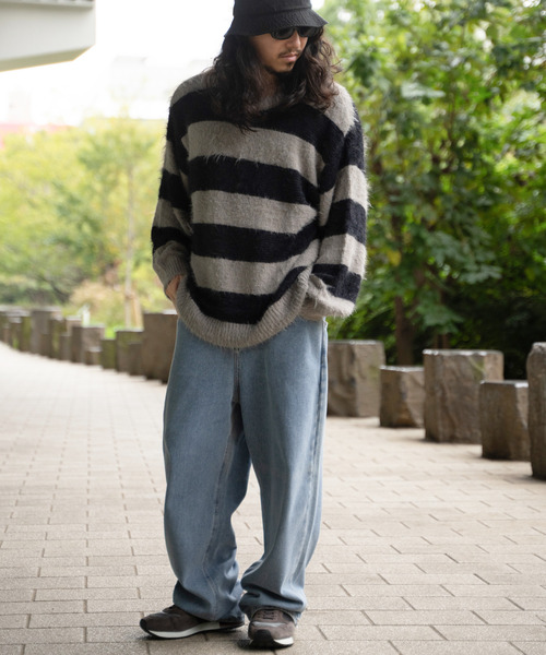 VENCEEXCHANGE（ヴァンスエクスチェンジ）の「ボーダーシャギークルーネックニット（ニット/セーター・メンズ・ホワイト/レッド/グレー・M/L/LL）」の9枚目の写真