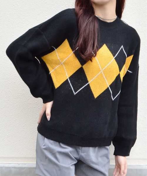 &soiree(アンドソワレ)の「【&soiree】アーガイル柄クルーネックニットセーター(ニット/セーター・レディース・ネイビー/ブラック・FREE)」の14枚目の写真