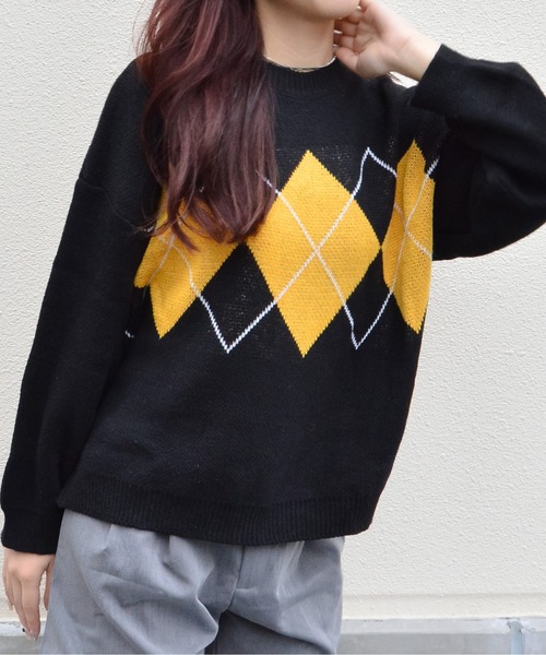 &soiree(アンドソワレ)の「【&soiree】アーガイル柄クルーネックニットセーター(ニット/セーター・レディース・ネイビー/ブラック・FREE)」の15枚目の写真