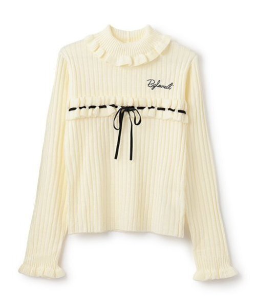 by LOVEiT（バイラビット）の「フリルリボンニット（ニット/セーター・キッズ・ブラック/オフホワイト/グレー・120cm/130cm/140cm/150cm/160cm）」の2枚目の写真