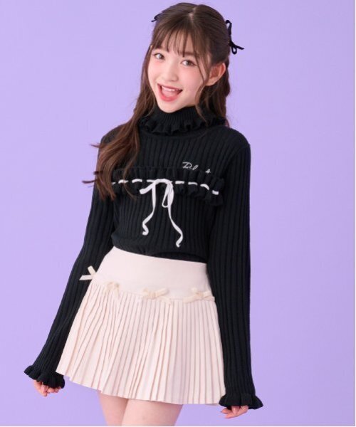 by LOVEiT（バイラビット）の「フリルリボンニット（ニット/セーター・キッズ・ブラック/オフホワイト/グレー・120cm/130cm/140cm/150cm/160cm）」の4枚目の写真