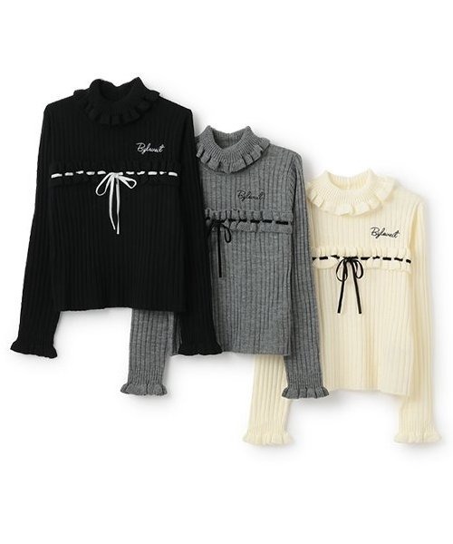 by LOVEiT（バイラビット）の「フリルリボンニット（ニット/セーター・キッズ・ブラック/オフホワイト/グレー・120cm/130cm/140cm/150cm/160cm）」の12枚目の写真
