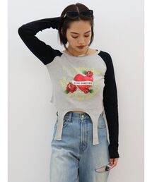 EVRIS | ローズグラフィックガーターデザイントップス(Tシャツ/カットソー)