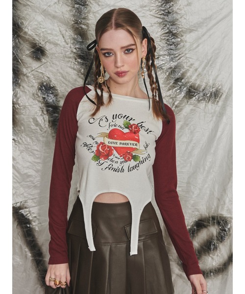 ローズグラフィックガーターデザイントップス（Tシャツ/カットソー）｜EVRIS（エヴリス）