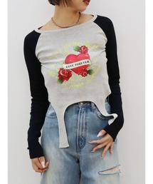 EVRIS | ローズグラフィックガーターデザイントップス(Tシャツ/カットソー)