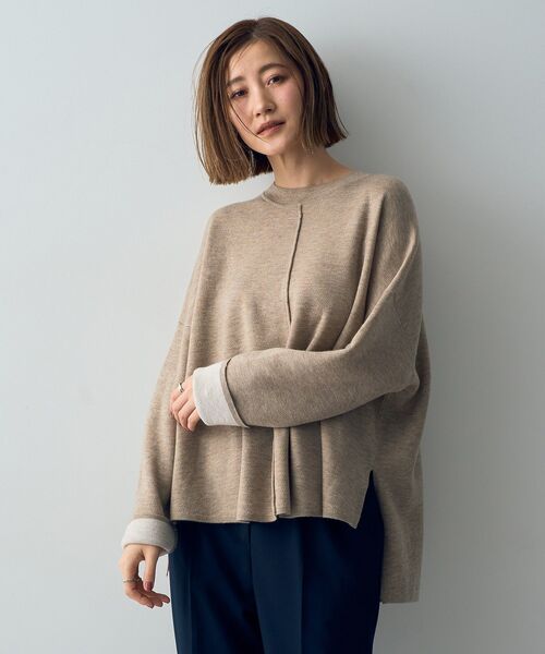 YECCA VECCA(イェッカヴェッカ)の「ダブルフェイス配色ニット(ニット/セーター・レディース・ベージュ/ネイビー/グレー・FREE)」の1枚目の写真