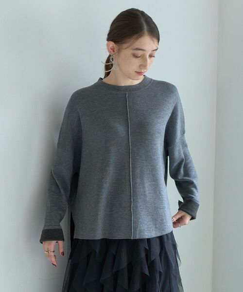 YECCA VECCA(イェッカヴェッカ)の「ダブルフェイス配色ニット(ニット/セーター・レディース・ベージュ/ネイビー/グレー・FREE)」の4枚目の写真