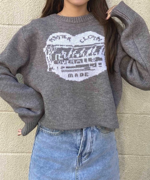 NANEA(ナネア)の「ハートモチーフフロントロゴクロップドニット(ニット/セーター・レディース・アイボリー/ブラック/グレー/レッド・フリー)」の3枚目の写真