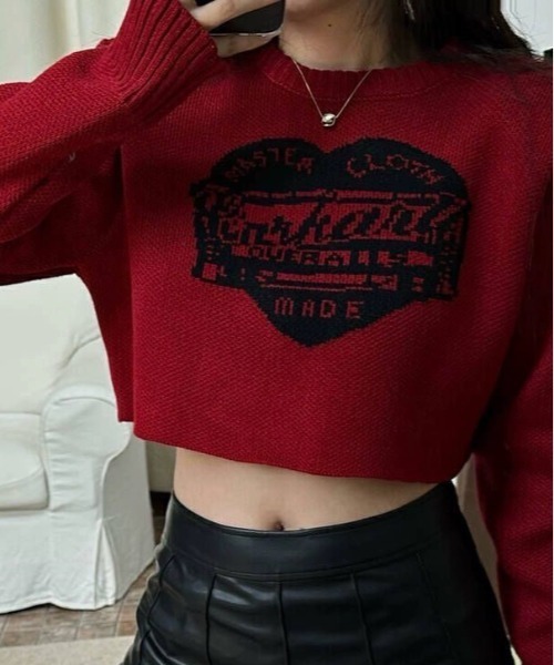 NANEA(ナネア)の「ハートモチーフフロントロゴクロップドニット(ニット/セーター・レディース・アイボリー/ブラック/グレー/レッド・フリー)」の4枚目の写真