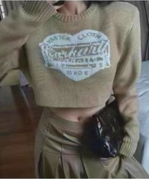 ハートモチーフフロントロゴクロップドニット