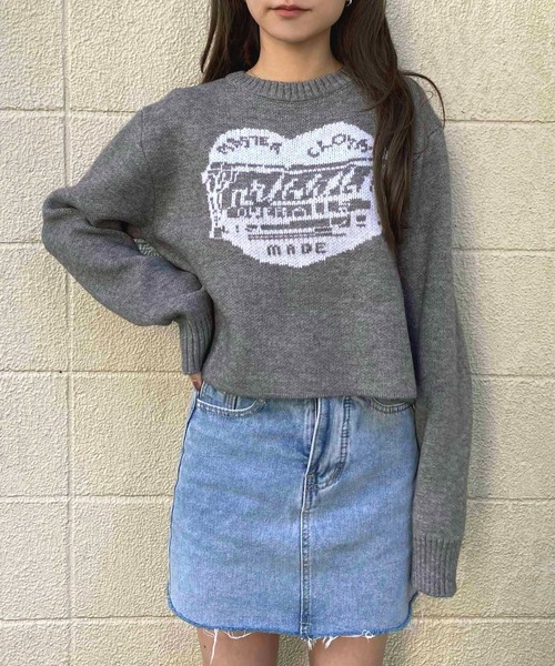 NANEA(ナネア)の「ハートモチーフフロントロゴクロップドニット(ニット/セーター・レディース・アイボリー/ブラック/グレー/レッド・フリー)」の11枚目の写真