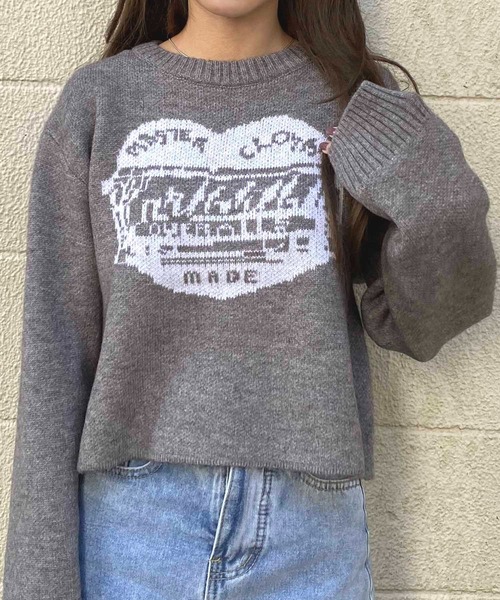 NANEA(ナネア)の「ハートモチーフフロントロゴクロップドニット(ニット/セーター・レディース・アイボリー/ブラック/グレー/レッド・フリー)」の13枚目の写真