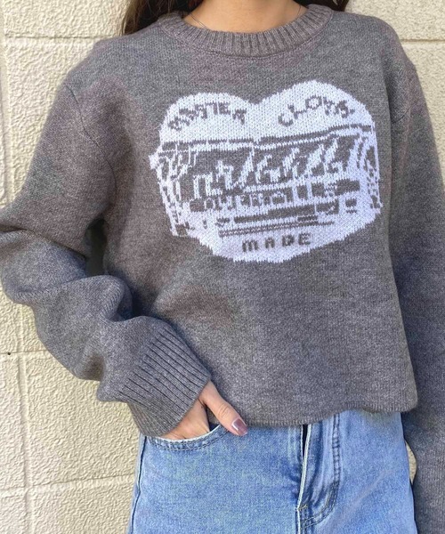 NANEA(ナネア)の「ハートモチーフフロントロゴクロップドニット(ニット/セーター・レディース・アイボリー/ブラック/グレー/レッド・フリー)」の12枚目の写真