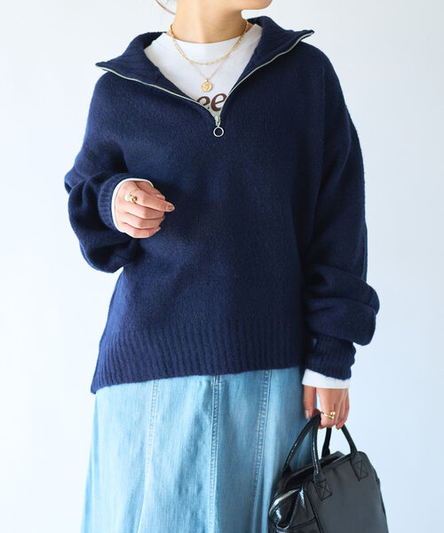un dix cors(アンディコール)の「ヤクライクハーフZIPニット(パーカー・レディース・アイボリー/グレー/ネイビー・FREE)」の14枚目の写真