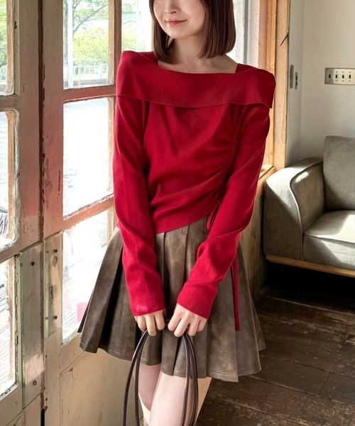 clear（クリア）の「サイドドロスト長袖リブニットトップス［大人 カジュアル 着回し力抜群］ ≪再入荷≫（ニット/セーター・レディース・アイボリー/グレー/レッド/ブラック/ライトグレー/ピンク/サックスブルー・F）」の7枚目の写真