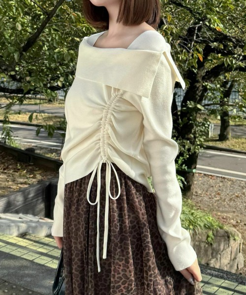 美品☆UNITED ARROWS ブラック 長袖リブニット　フリーサイズ セール】サイドドロスト長袖リブニットトップス ≪2024AW新作
