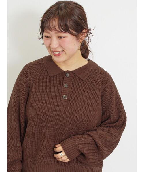 Samansa Mos2(サマンサ モスモス)の「◎畦編みニットポロ(ニット/セーター・レディース・キナリ/ネイビー/ブラウン・F)」の11枚目の写真
