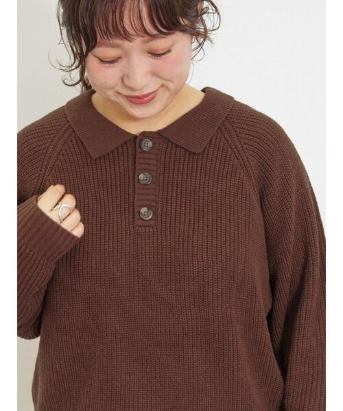 Samansa Mos2(サマンサ モスモス)の「◎畦編みニットポロ(ニット/セーター・レディース・キナリ/ネイビー/ブラウン・F)」の12枚目の写真