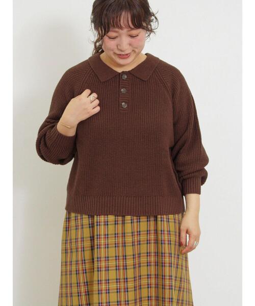 Samansa Mos2(サマンサ モスモス)の「◎畦編みニットポロ(ニット/セーター・レディース・キナリ/ネイビー/ブラウン・F)」の13枚目の写真