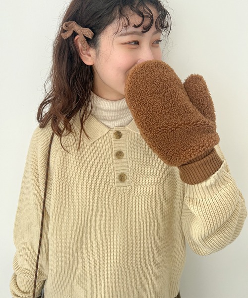 Samansa Mos2(サマンサ モスモス)の「◎畦編みニットポロ(ニット/セーター・レディース・キナリ/ネイビー/ブラウン・F)」の4枚目の写真