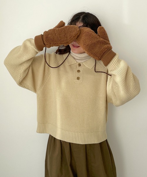 Samansa Mos2(サマンサ モスモス)の「◎畦編みニットポロ(ニット/セーター・レディース・キナリ/ネイビー/ブラウン・F)」の5枚目の写真