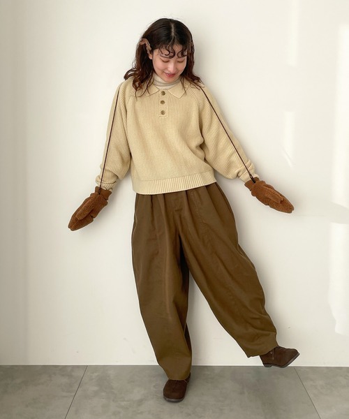 Samansa Mos2(サマンサ モスモス)の「◎畦編みニットポロ(ニット/セーター・レディース・キナリ/ネイビー/ブラウン・F)」の7枚目の写真