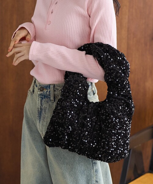 FREAK'S STORE（フリークスストア）の「2WAY スパンコールギャザーバッグ / ショルダーバック（ハンドバッグ・レディース・ブラック/ブラウン/シルバー・ONE SIZE）」の2枚目の写真