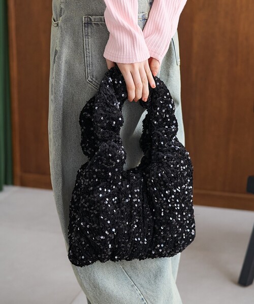 FREAK'S STORE（フリークスストア）の「2WAY スパンコールギャザーバッグ / ショルダーバック（ハンドバッグ・レディース・ブラック/ブラウン/シルバー・ONE SIZE）」の4枚目の写真