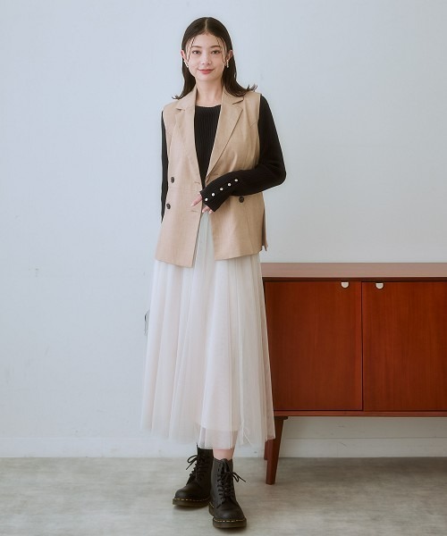 nissen（ニッセン）の「ジャケットライクジレ（セットアップ対応）（ベスト・レディース・ベージュ系/ブラック・LL/L/M/S）」の6枚目の写真