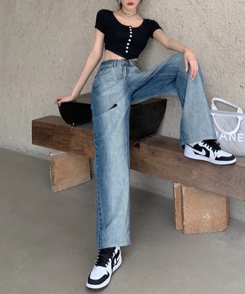 Mela(メラ)の「HWカットアウトワイドデニム(デニムパンツ・レディース・ブルー・L/S/M)」の10枚目の写真