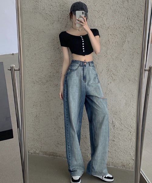 Mela(メラ)の「HWカットアウトワイドデニム(デニムパンツ・レディース・ブルー・L/S/M)」の11枚目の写真