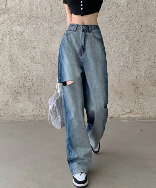 Mela(メラ)の「HWカットアウトワイドデニム(デニムパンツ・レディース・ブルー・L/S/M)」の8枚目の写真