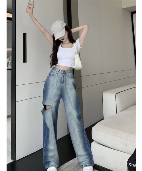 Mela(メラ)の「HWカットアウトワイドデニム(デニムパンツ・レディース・ブルー・L/S/M)」の15枚目の写真