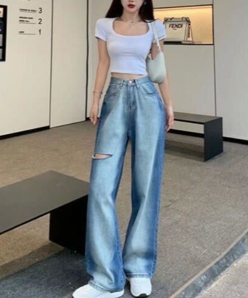 Mela(メラ)の「HWカットアウトワイドデニム(デニムパンツ・レディース・ブルー・L/S/M)」の16枚目の写真
